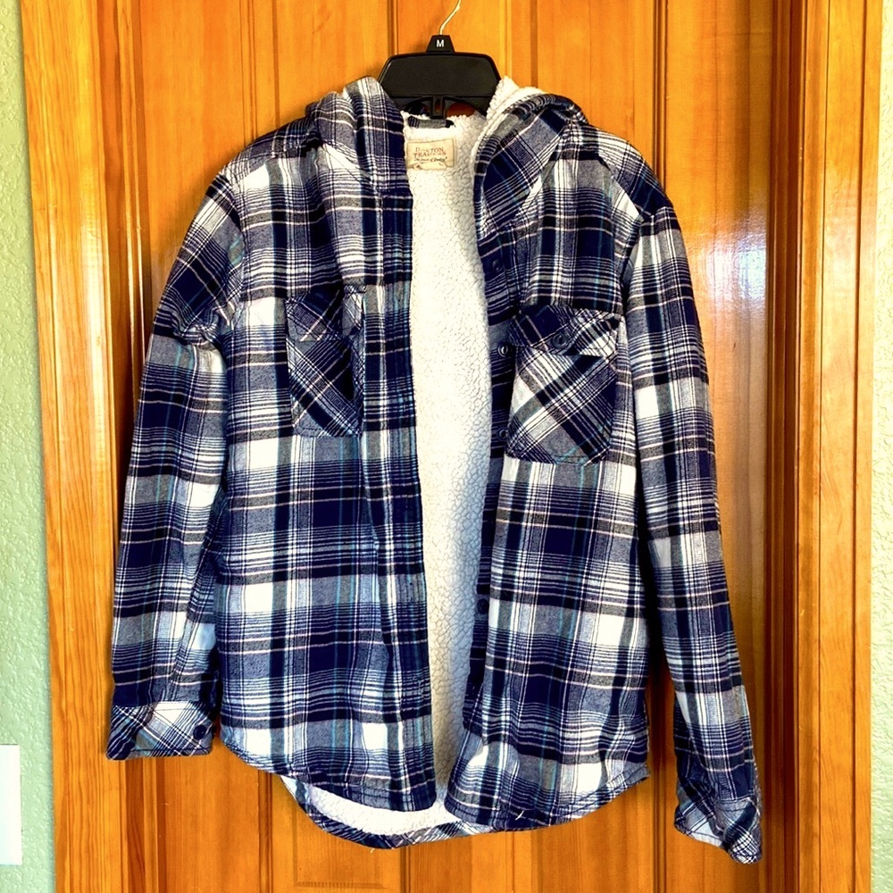 Flannel jacket with sherpa lined inside.